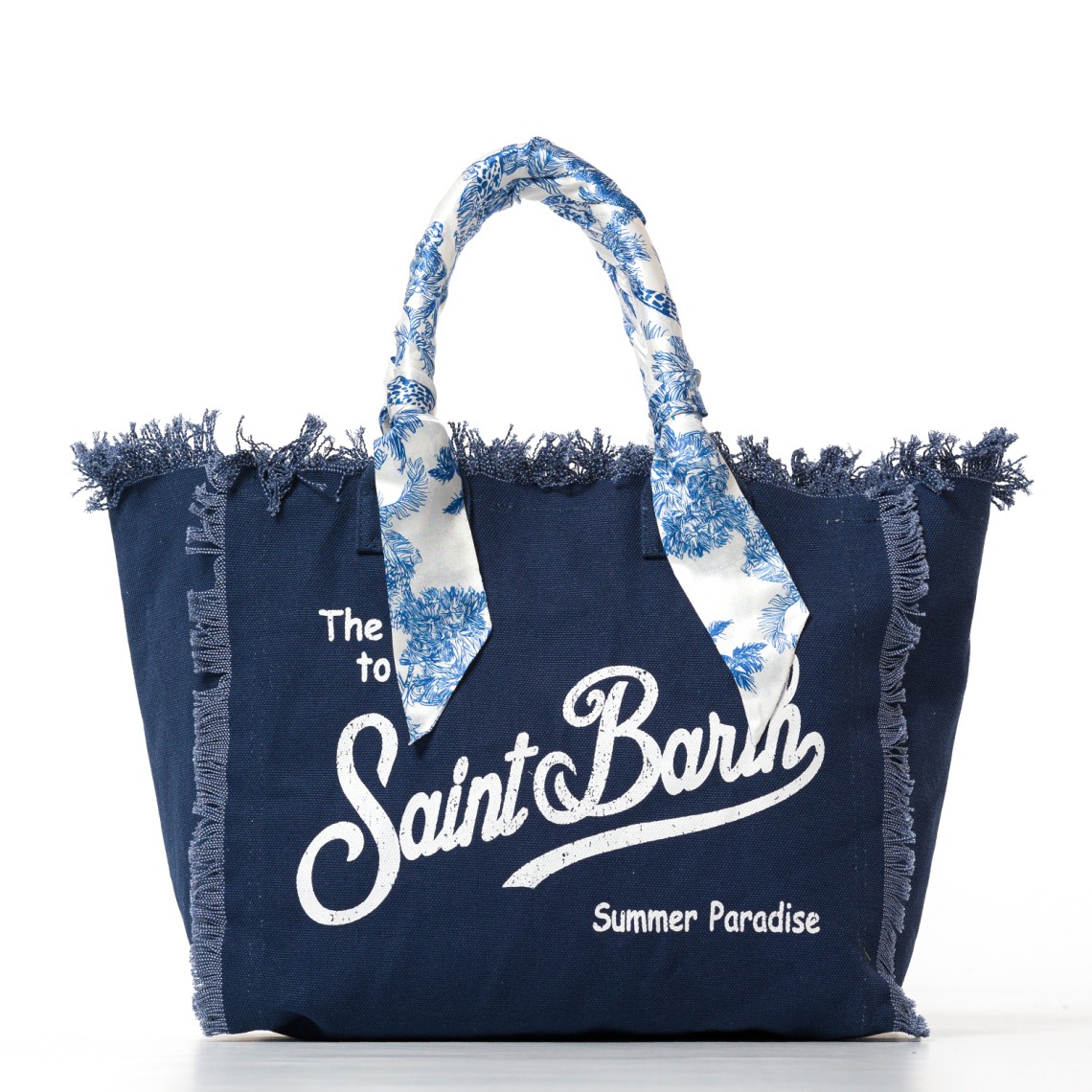 Borsa Vanity regular in canvas blu con twill applicato sul manico Mc2 Saint Barth