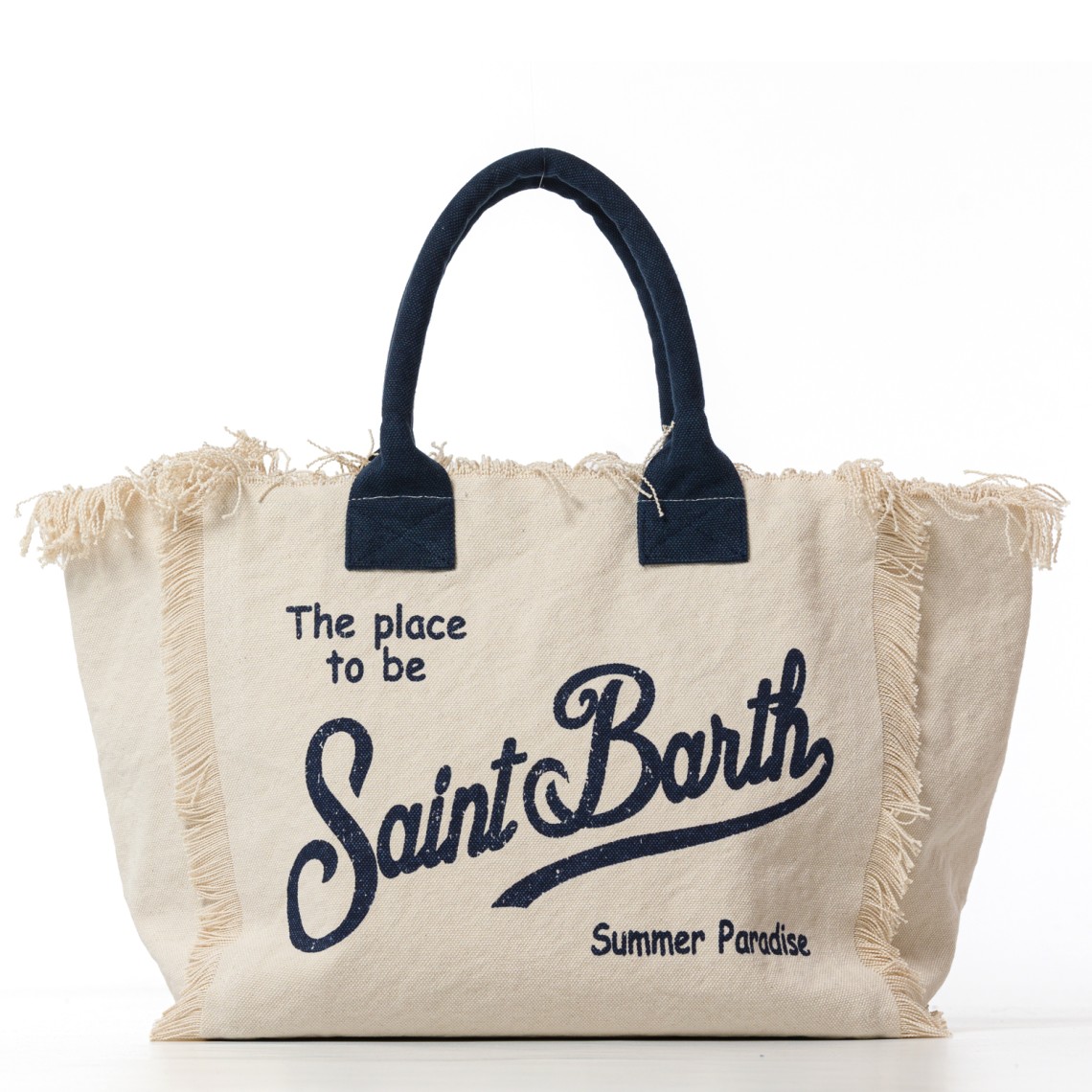 Borsa Vanity regular bianca in canvas con frange Mc2 Saint Barth