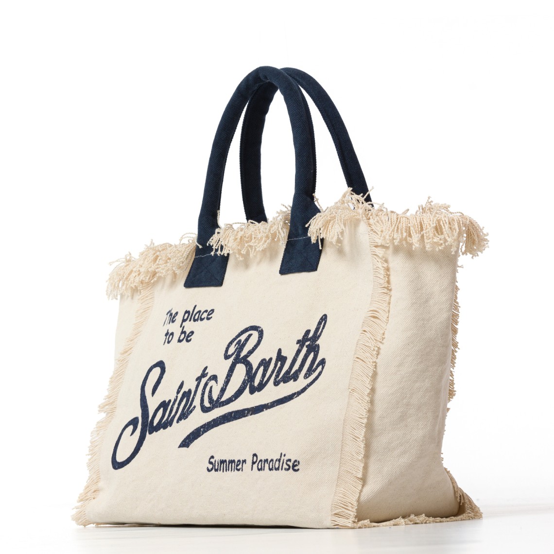 Borsa Vanity regular bianca in canvas con frange Mc2 Saint Barth