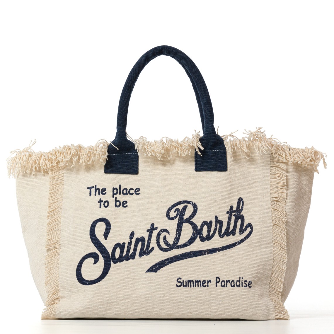 Borsa Vanity regular bianca in canvas con frange Mc2 Saint Barth