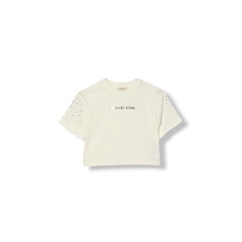 T-shirt in cotone con strass Michael Kors bambina