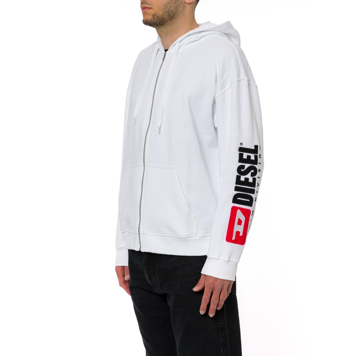Felpa con zip e cappuccio e ricamo logo Diesel