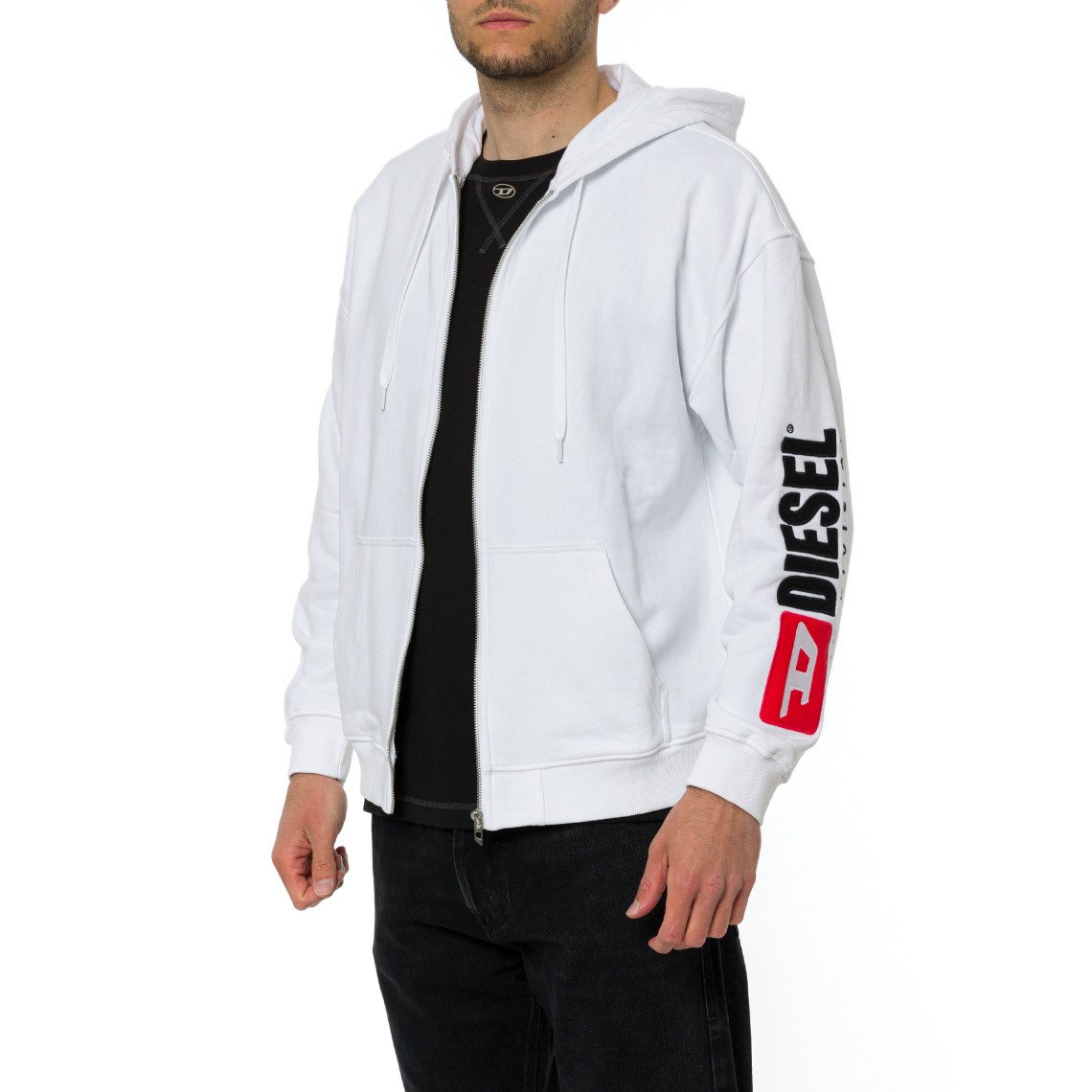 Felpa con zip e cappuccio e ricamo logo Diesel