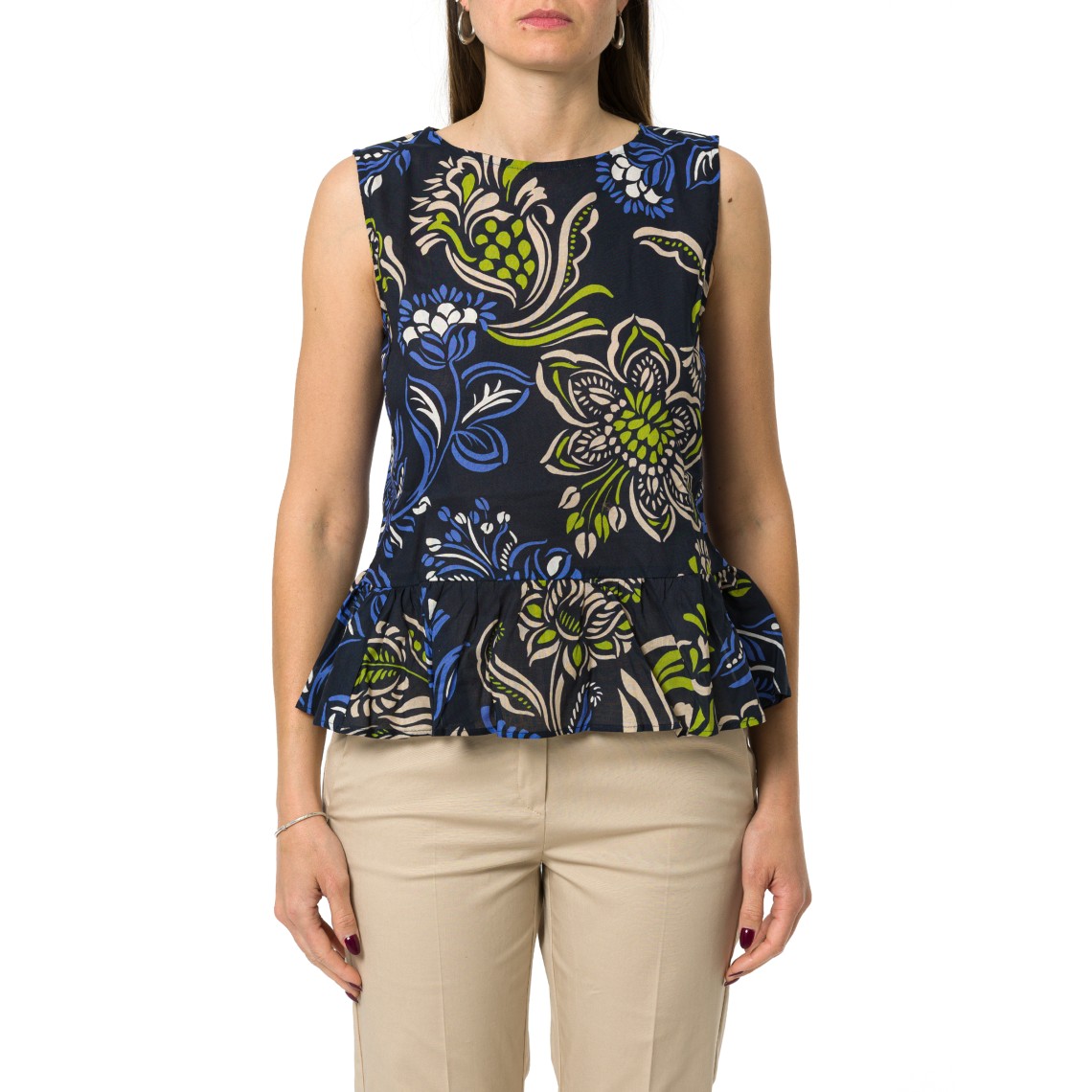 Top in mussola di cotone stampata con balze Emme Marella