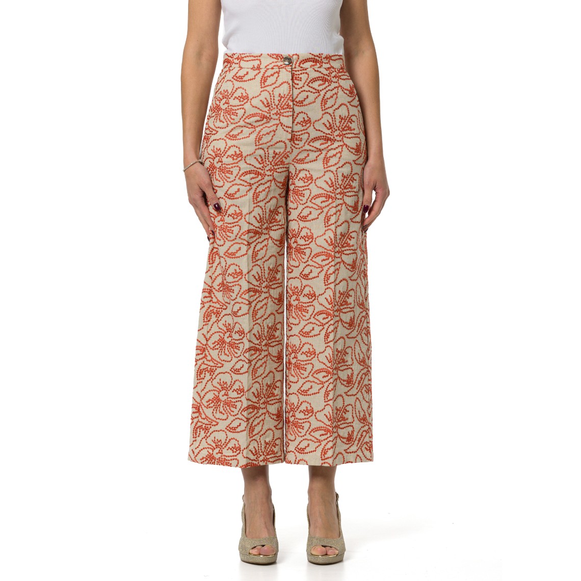 Pantaloni cropped con ricami floreali Emme Marella