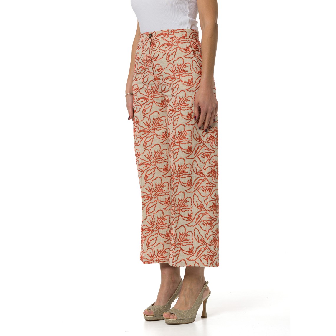 Pantaloni cropped con ricami floreali Emme Marella