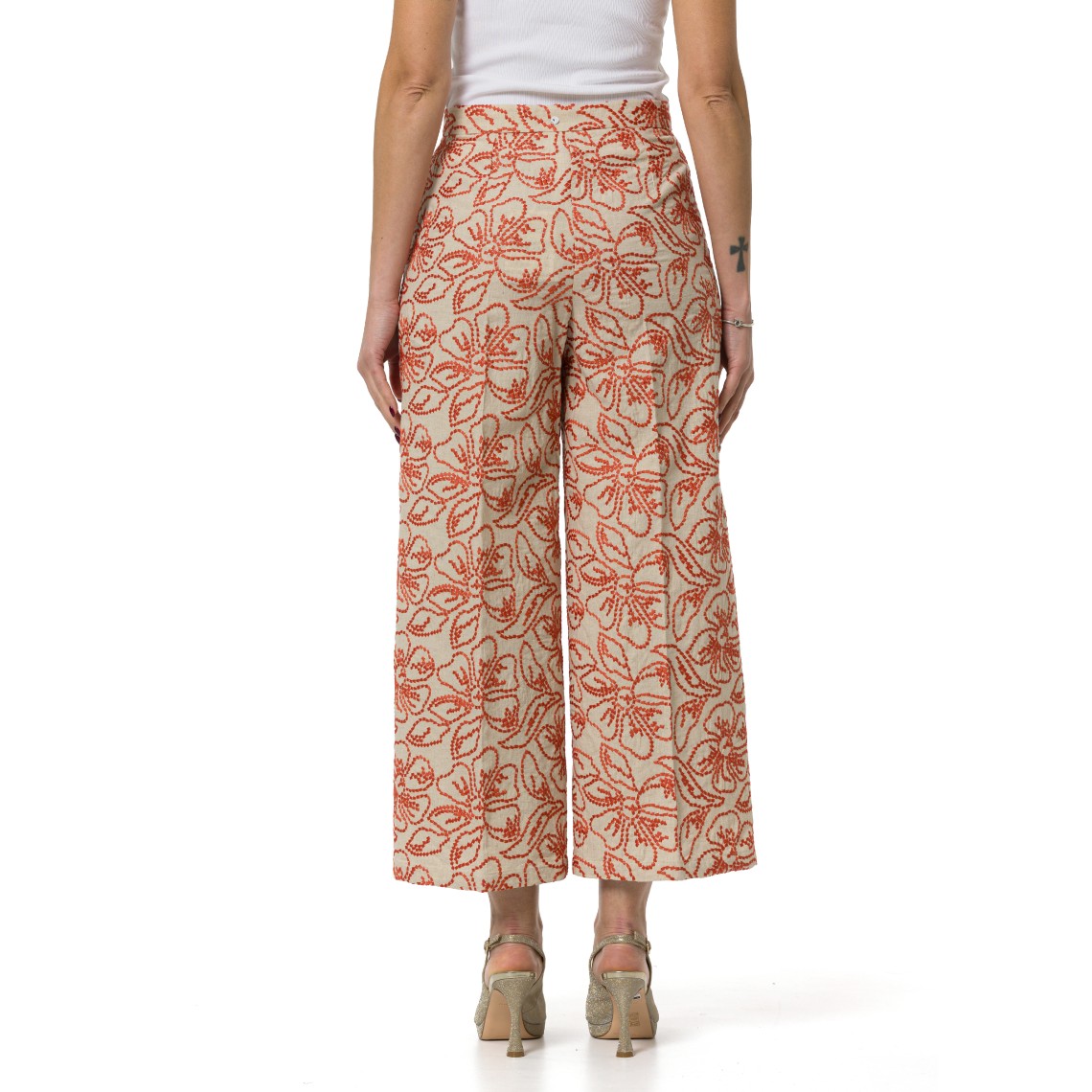 Pantaloni cropped con ricami floreali Emme Marella