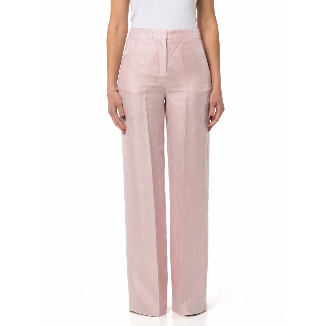 Pantaloni wide-leg in raso di misto lino i Blues