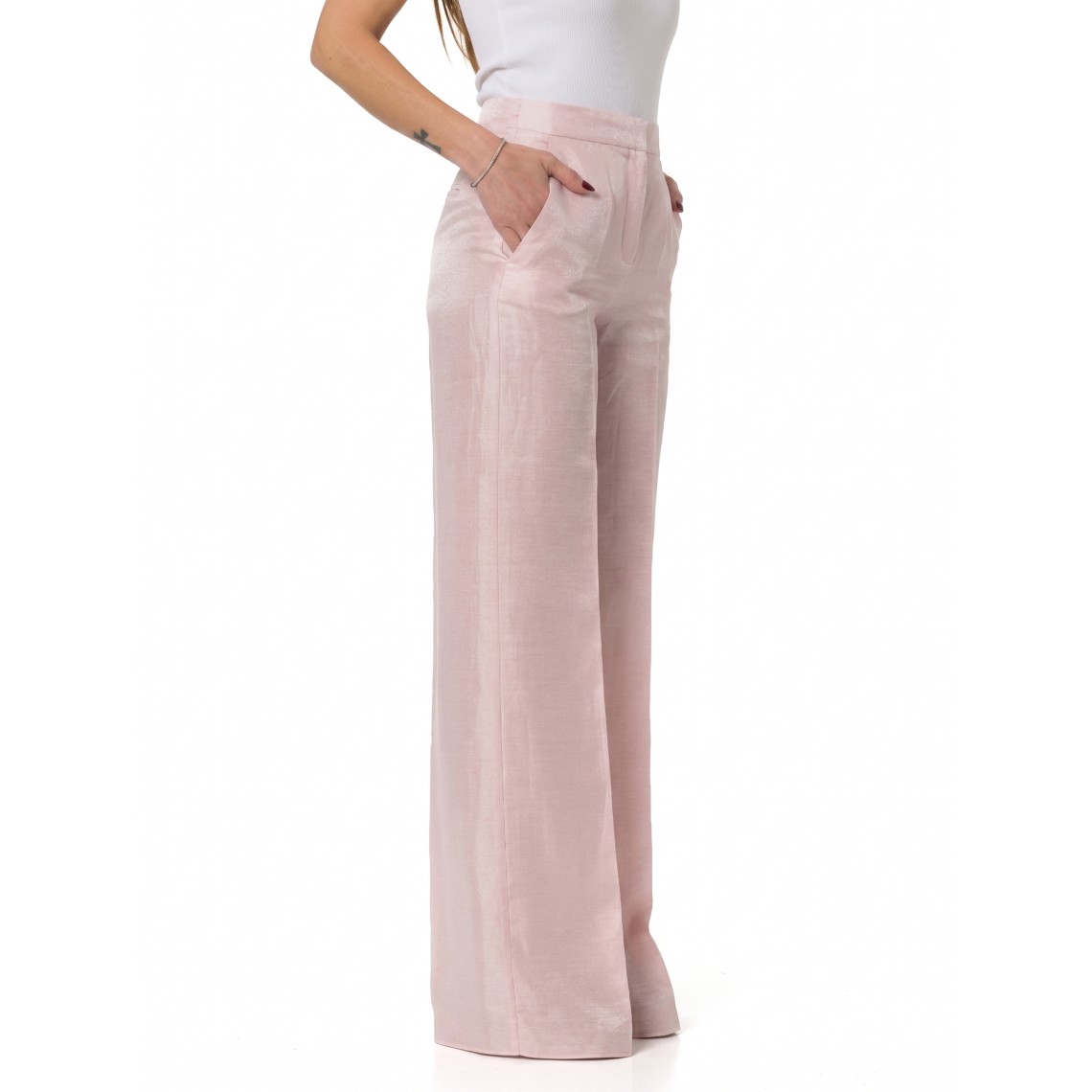 Pantaloni wide-leg in raso di misto lino i Blues