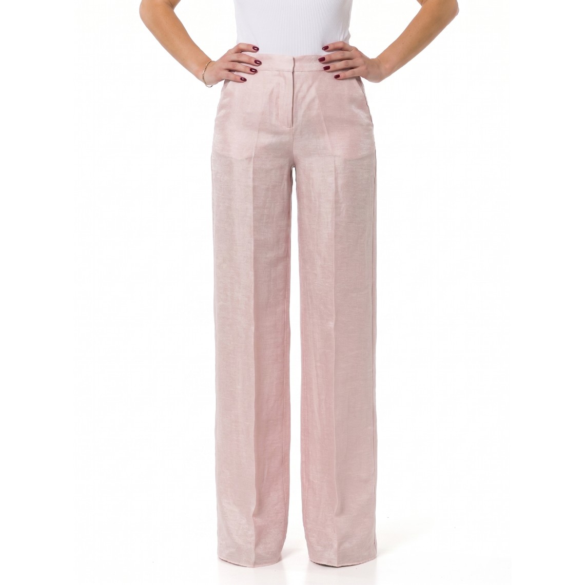 Pantaloni wide-leg in raso di misto lino i Blues