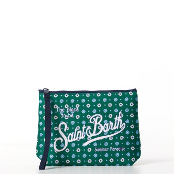 Pochette Aline in scuba verde con stampa a fiori all-over...