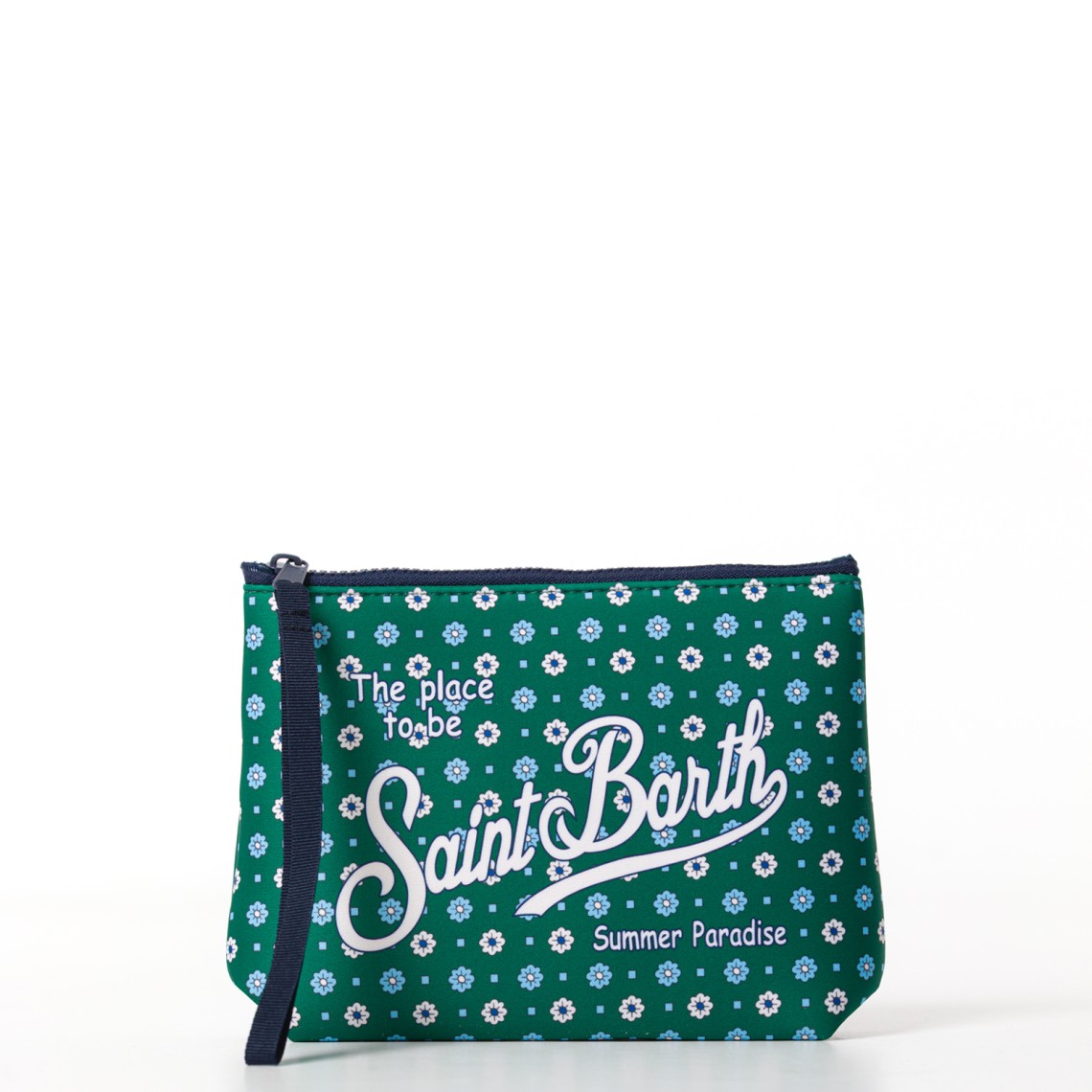 Pochette Aline in scuba verde con stampa a fiori all-over Mc2 Saint Barth