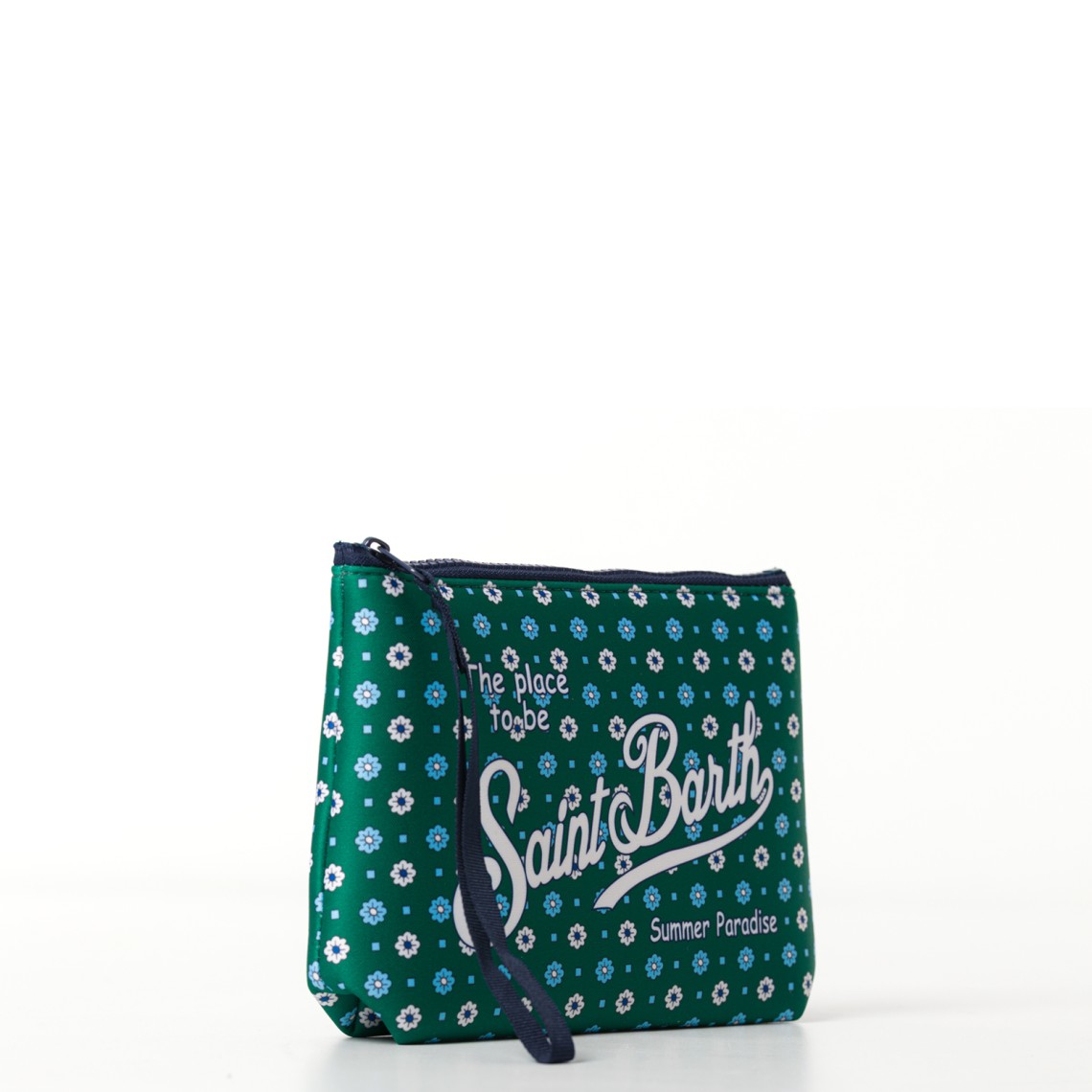 Pochette Aline in scuba verde con stampa a fiori all-over Mc2 Saint Barth