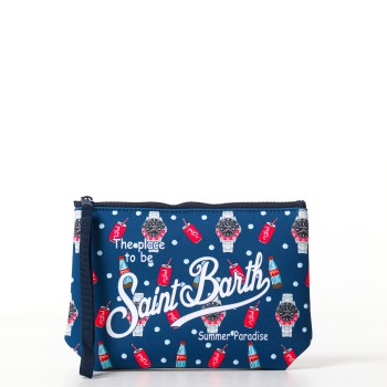 Pochette Aline in scuba con stampa orologi e cola Mc2...