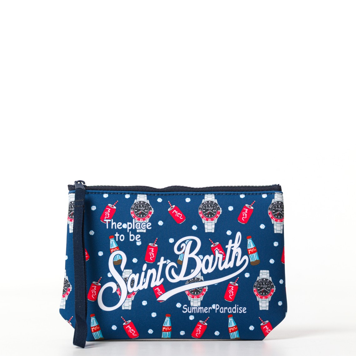 Pochette Aline in scuba con stampa orologi e cola Mc2 Saint Barth