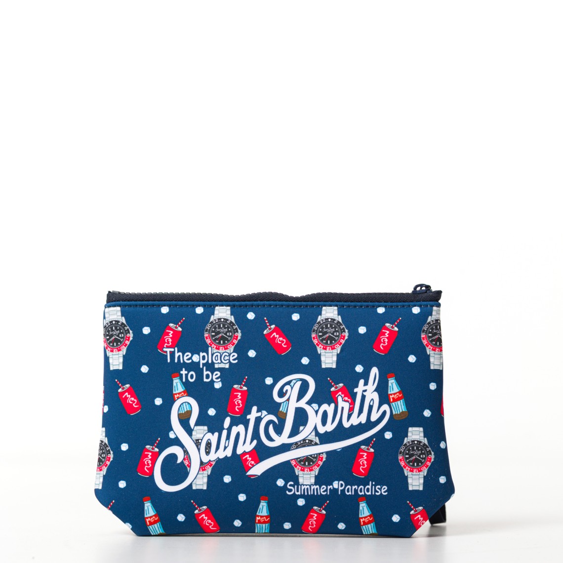 Pochette Aline in scuba con stampa orologi e cola Mc2 Saint Barth