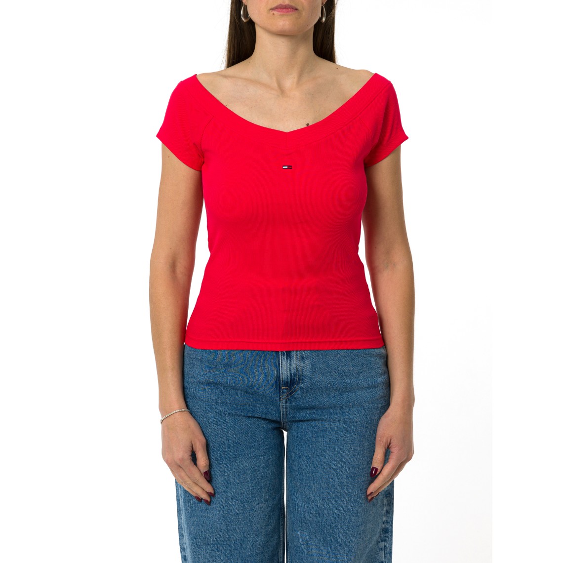 T-shirt slim fit a coste Tommy Jeans