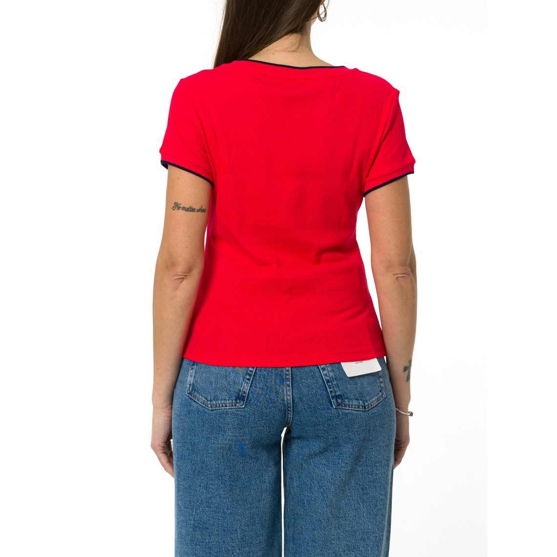 T-shirt a costine con scollo a V Tommy Jeans
