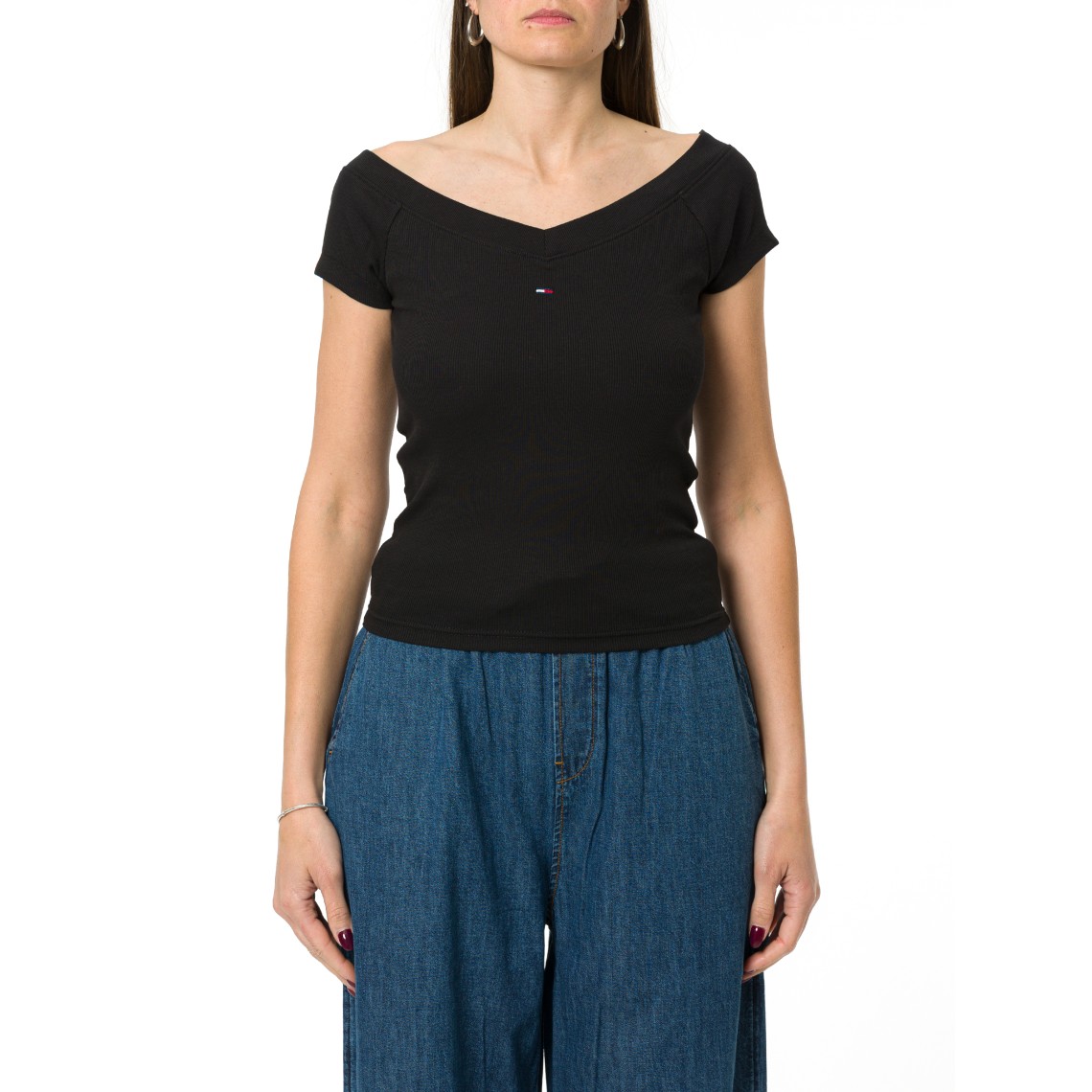 T-shirt slim fit a coste Tommy Jeans