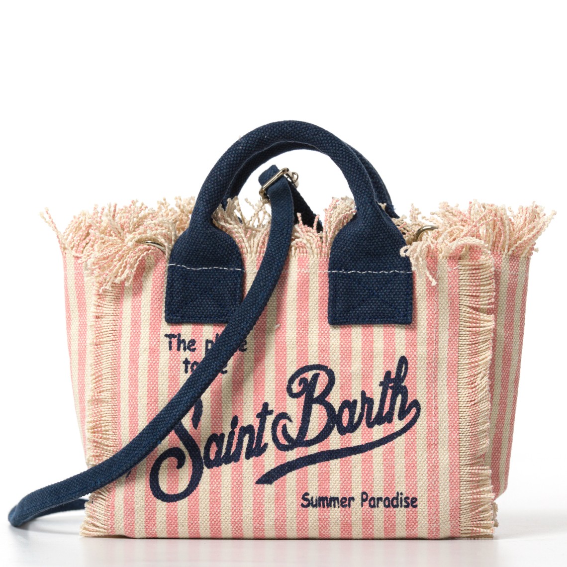 Borsa Vanity mini in canvas a righe rosa Mc2 Saint Barth