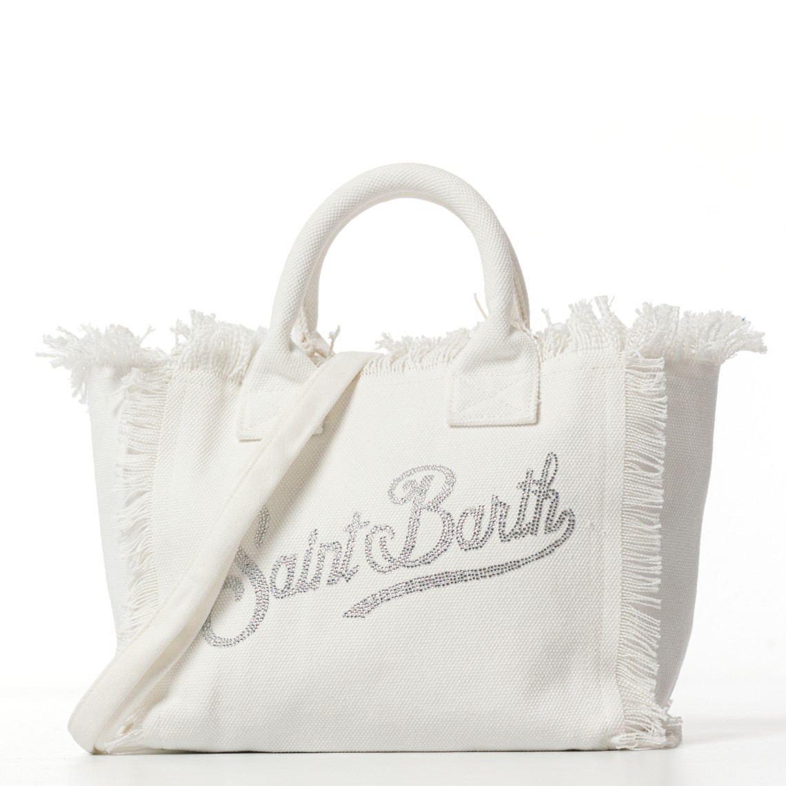 Borsa Colette in canvas bianca con logo in strass Mc2 Saint Barth