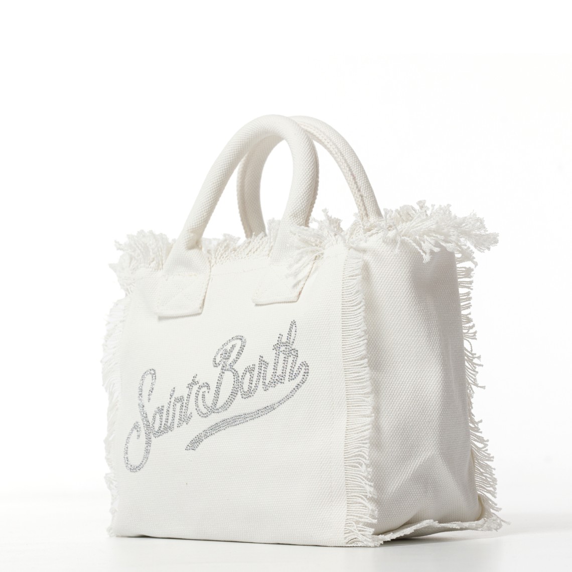 Borsa Colette in canvas bianca con logo in strass Mc2 Saint Barth