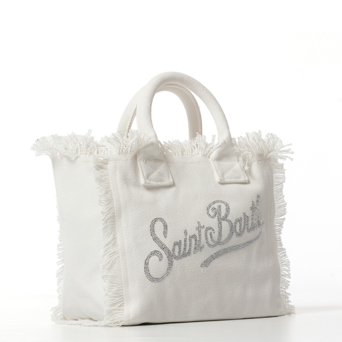 Borsa Colette in canvas bianca con logo in strass Mc2 Saint Barth