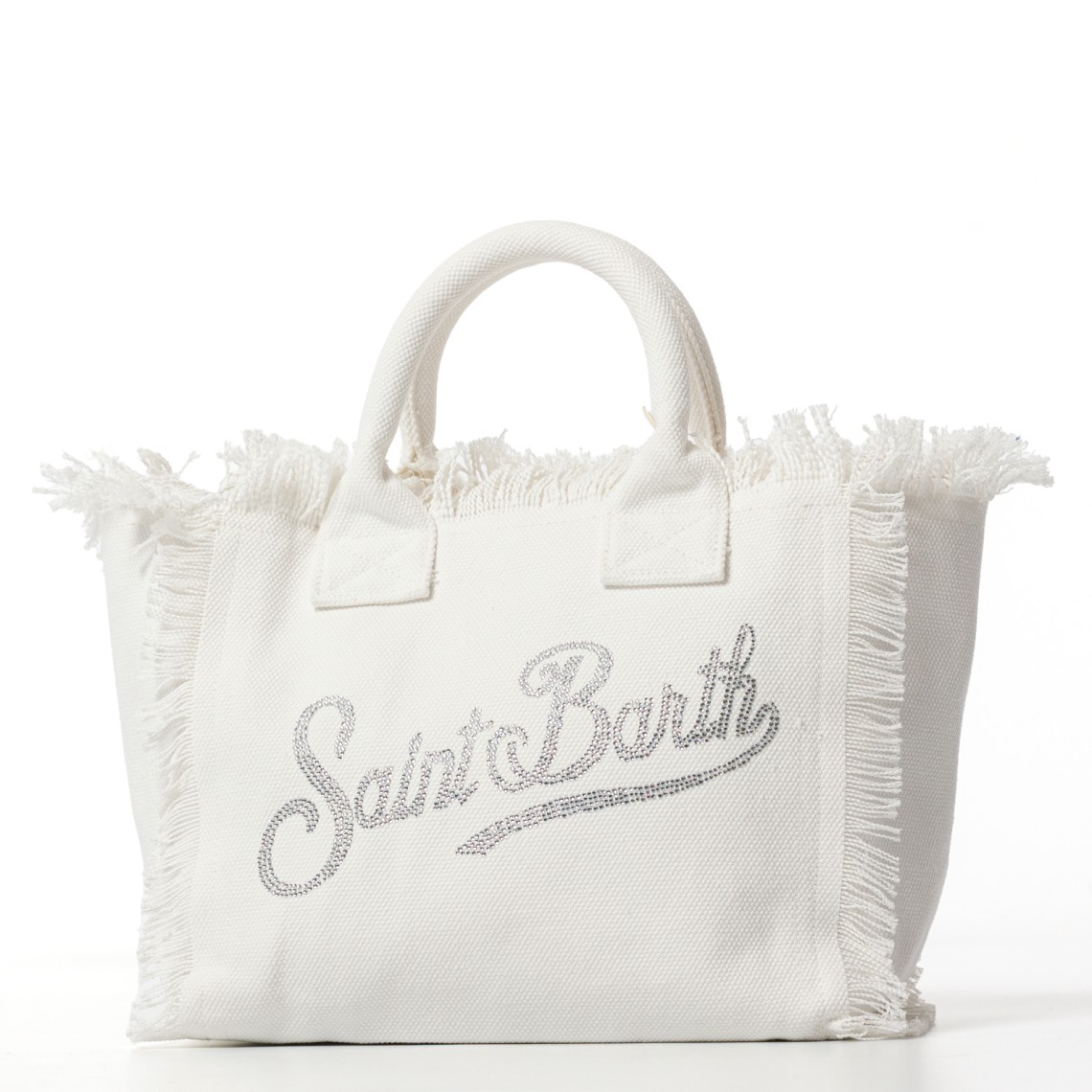 Borsa Colette in canvas bianca con logo in strass Mc2 Saint Barth