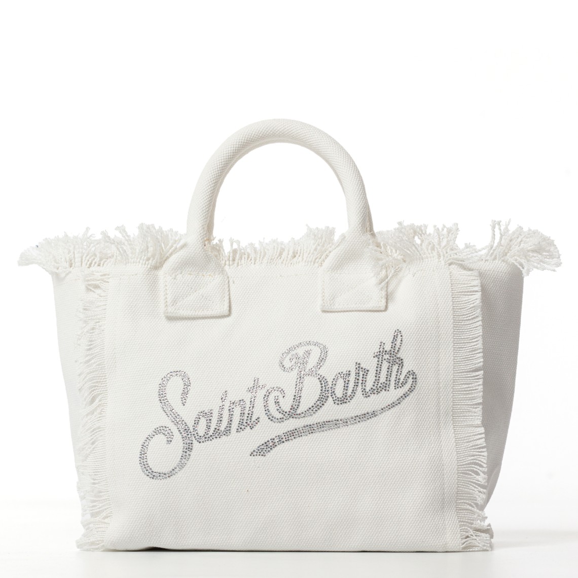 Borsa Colette in canvas bianca con logo in strass Mc2 Saint Barth