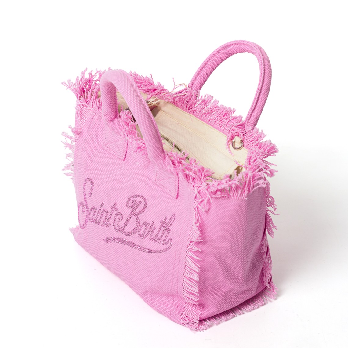 Borsa Colette in canvas rosa con logo in strass Mc2 Saint Barth