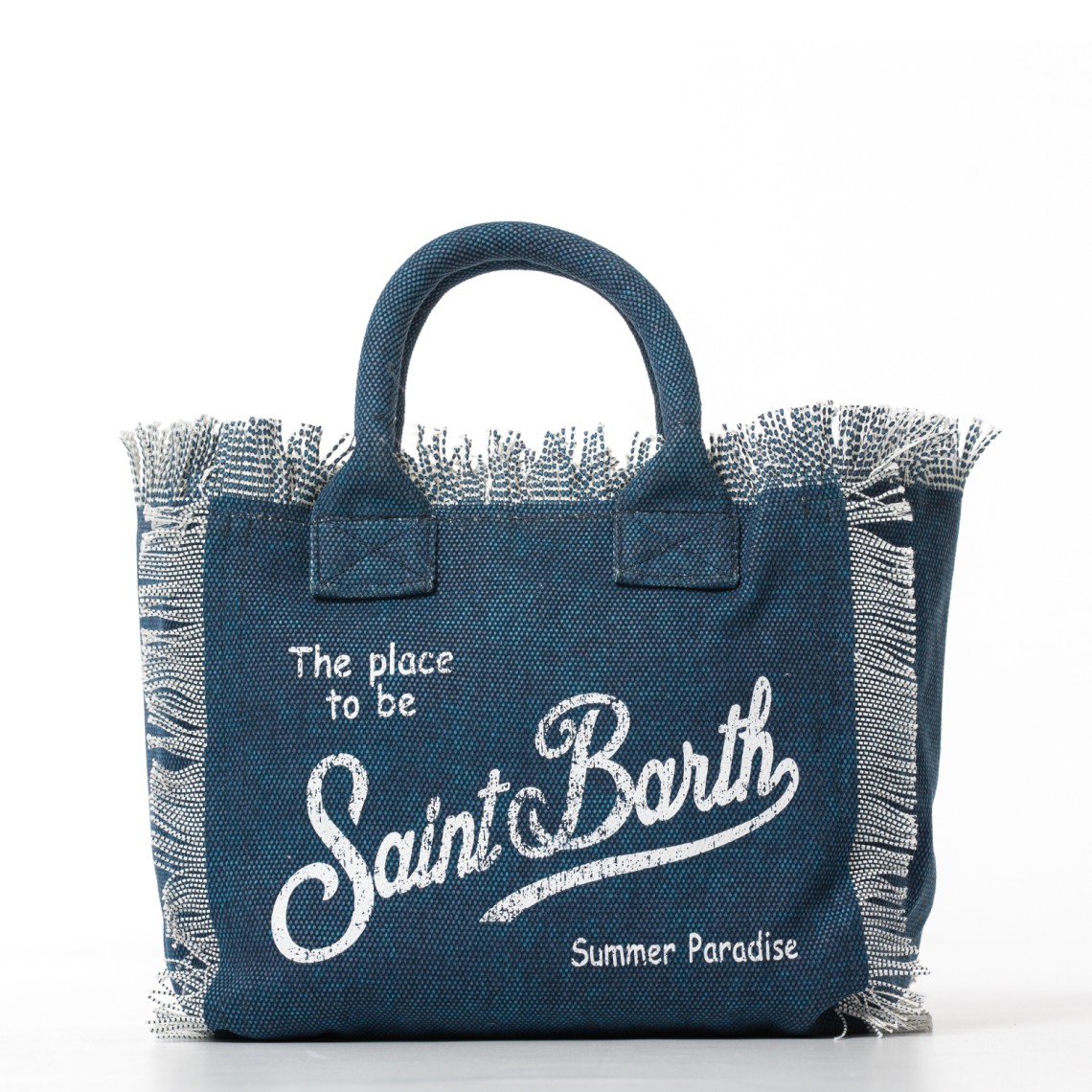 Borsa Colette blu indaco in canvas con frange Mc2 Saint Barth