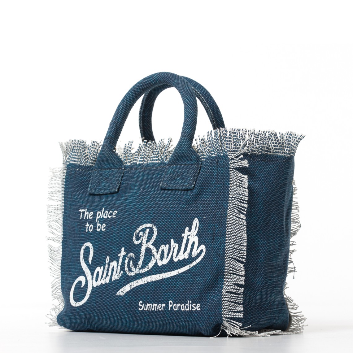 Borsa Colette blu indaco in canvas con frange Mc2 Saint Barth