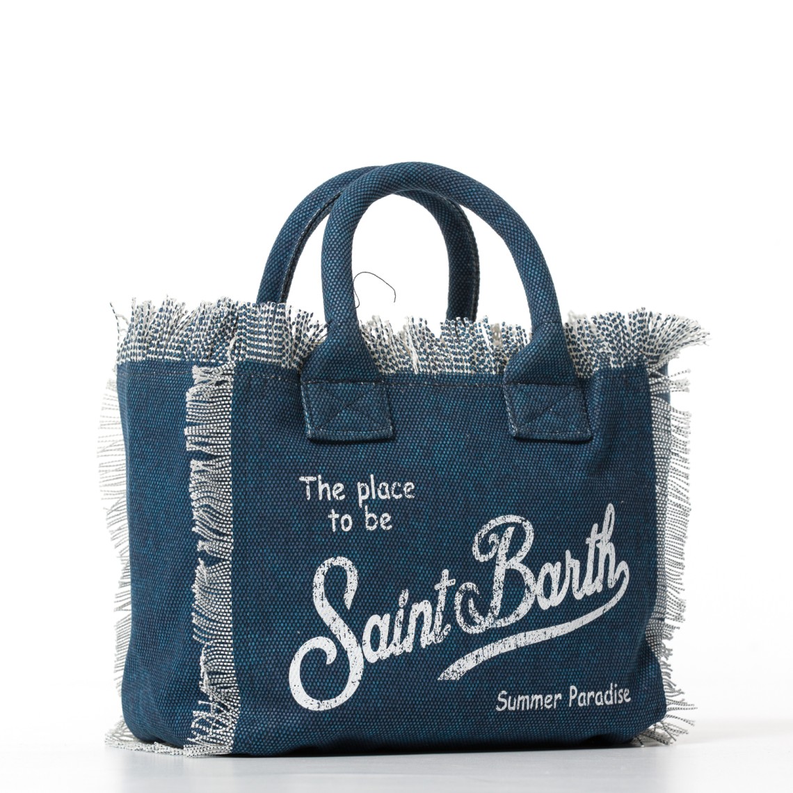 Borsa Colette blu indaco in canvas con frange Mc2 Saint Barth