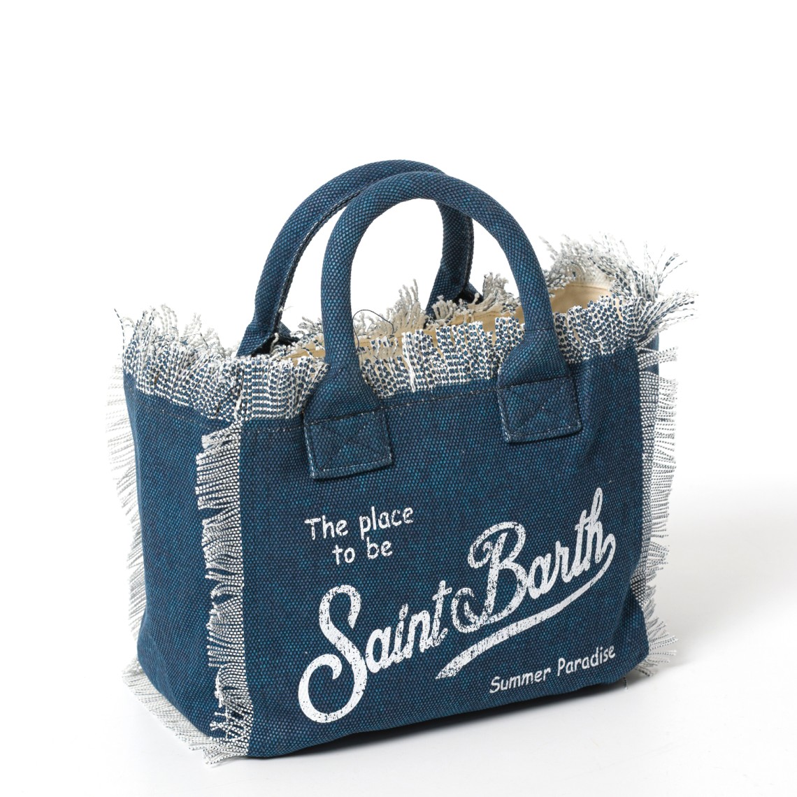 Borsa Colette blu indaco in canvas con frange Mc2 Saint Barth