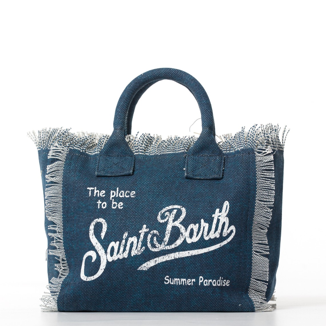 Borsa Colette blu indaco in canvas con frange Mc2 Saint Barth