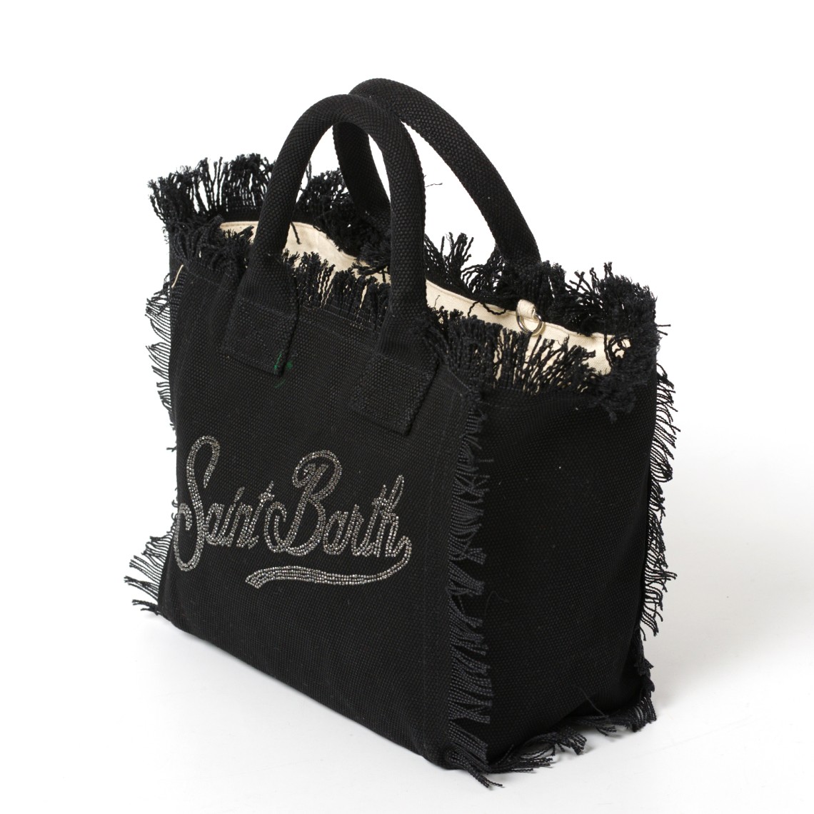Borsa Colette nera in canvas con frange Mc2 Saint Barth