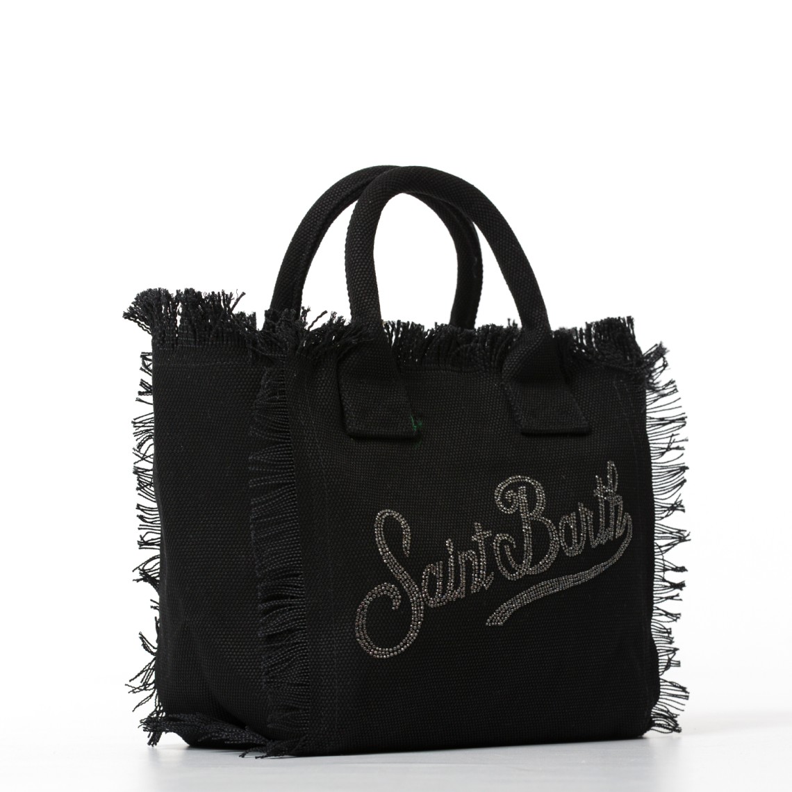 Borsa Colette nera in canvas con frange Mc2 Saint Barth
