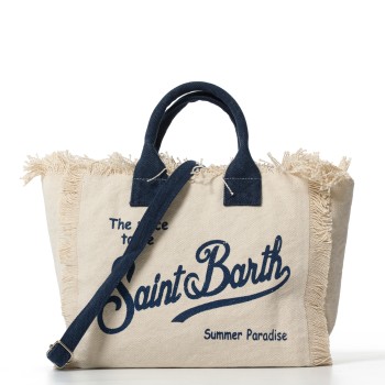 Borsa Colette bianca in canvas con frange Mc2 Saint Barth