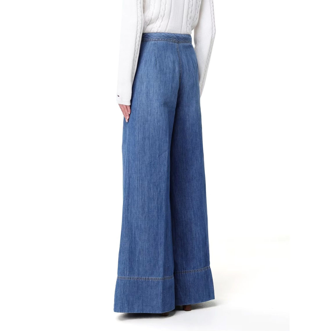 Pantaloni ampi in denim di misto lino Spiaggia Pinko