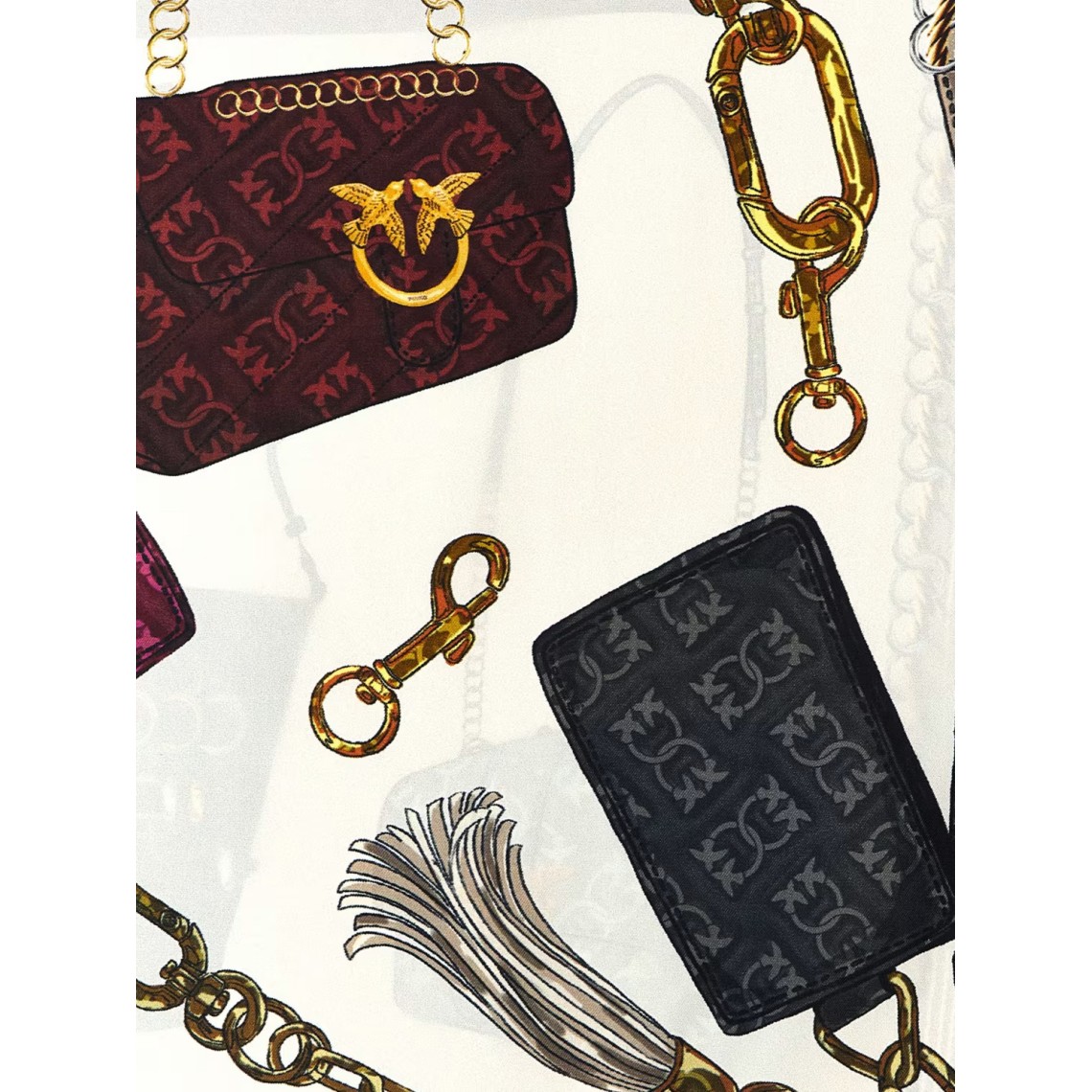 Foulard Limbo Pinko in twill misto seta con stampa borse