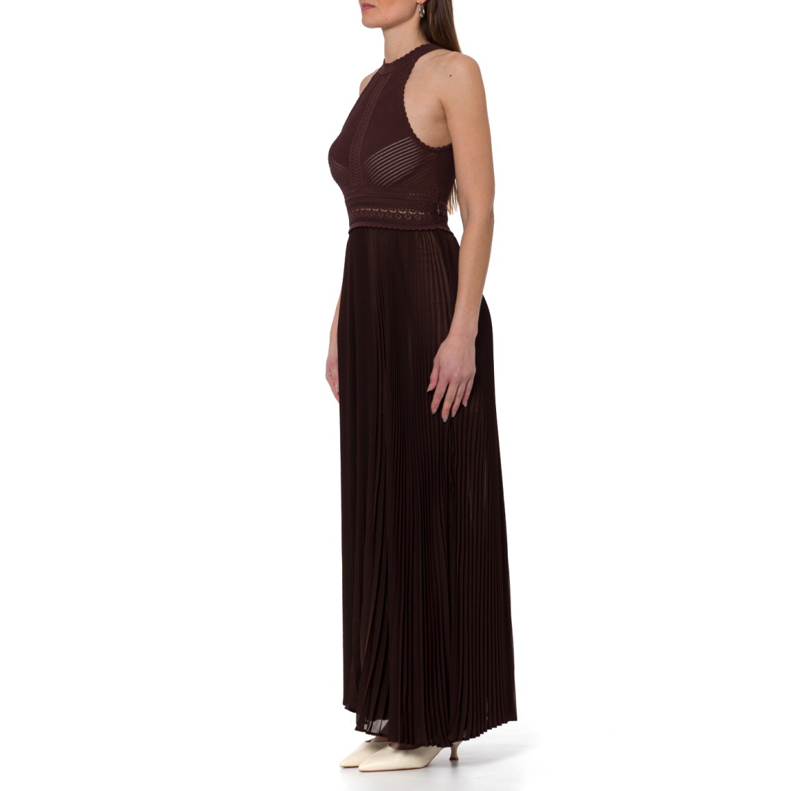 Abito lungo in maglia e georgette plissé Twinset