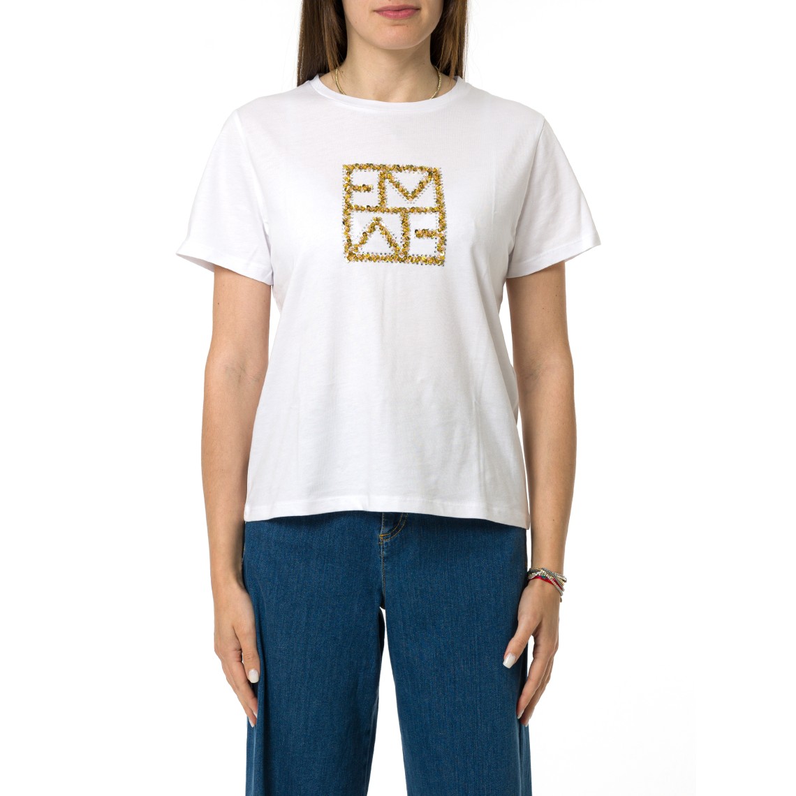 T-shirt con logo e paillettes Emme Marella