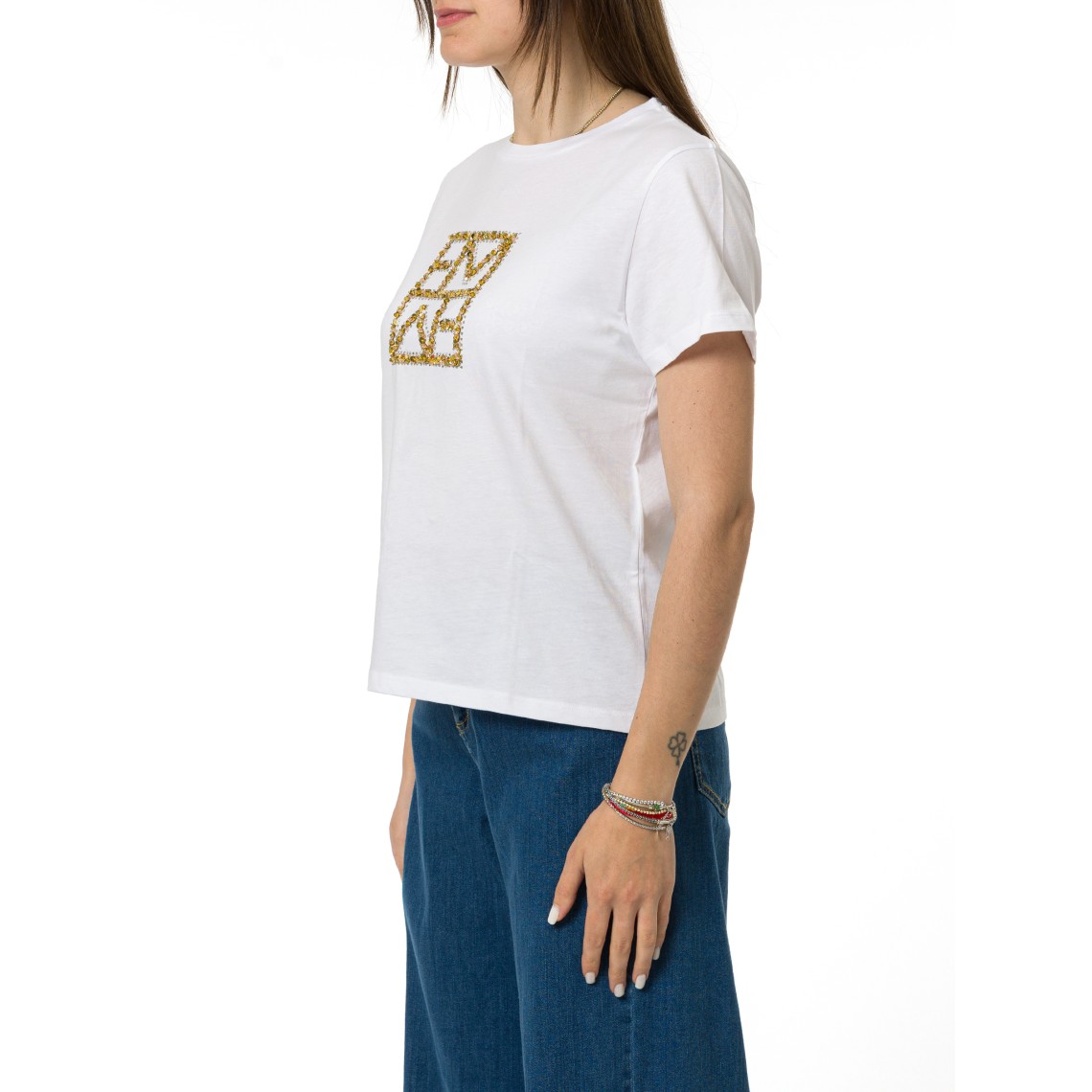 T-shirt con logo e paillettes Emme Marella