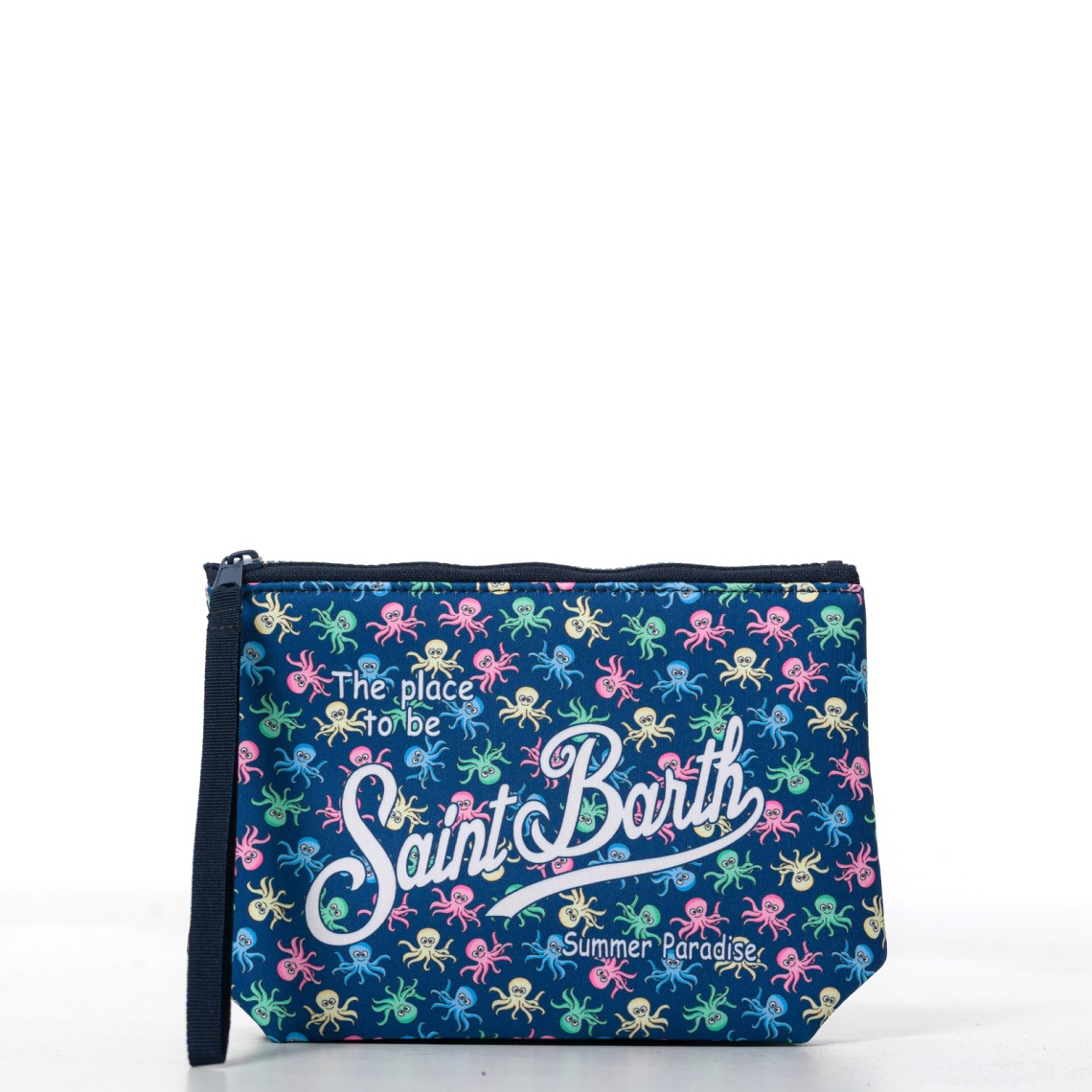 Pochette Aline in scuba blu con stampa polipetti Mc2 Saint Barth