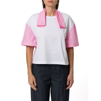T-shirt in jersey di cotone con foulard Liu Jo
