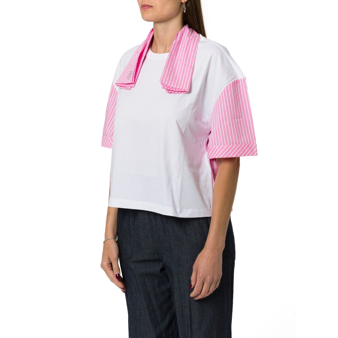 T-shirt in jersey di cotone con foulard Liu Jo