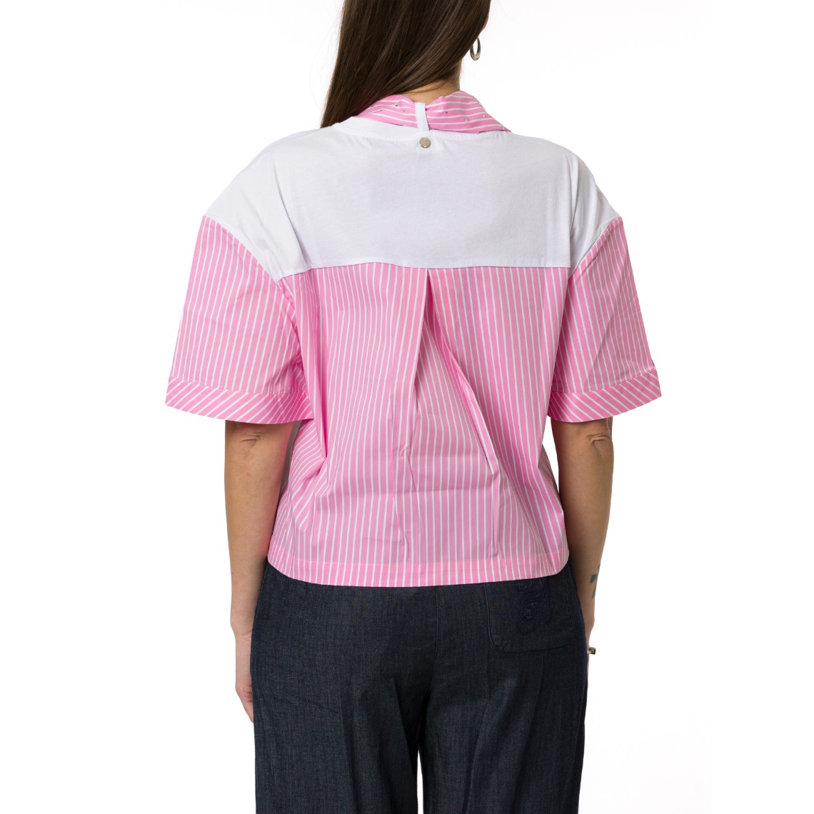 T-shirt in jersey di cotone con foulard Liu Jo