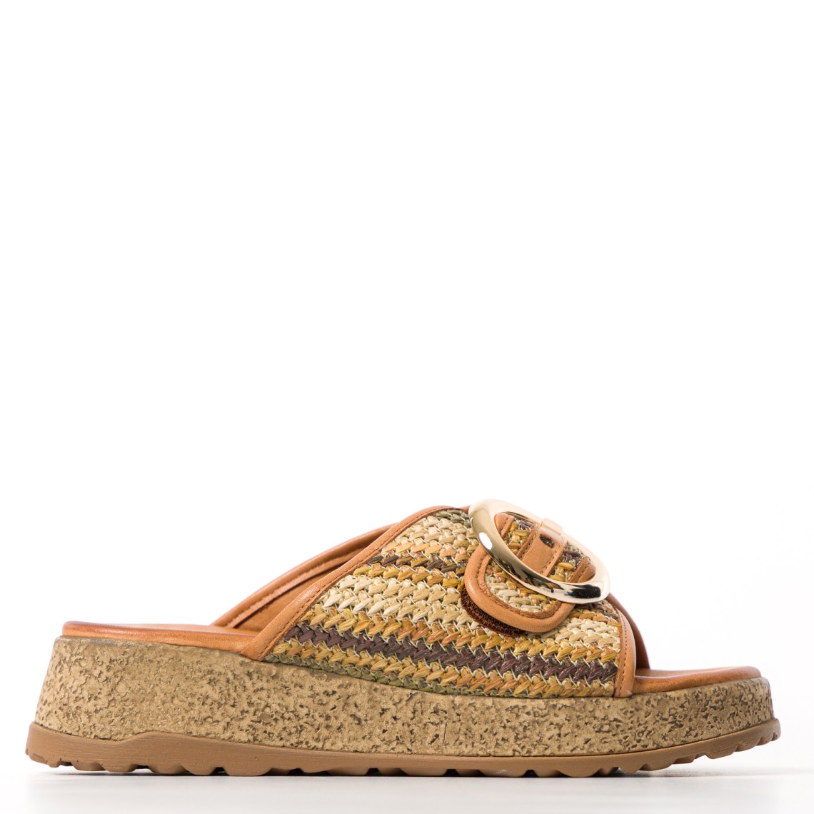 Sandali in rafia intrecciata con maxi fibbia Melluso