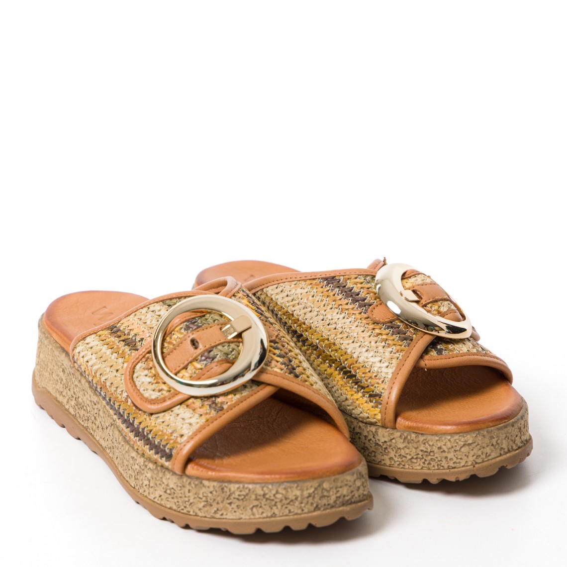 Sandali in rafia intrecciata con maxi fibbia Melluso