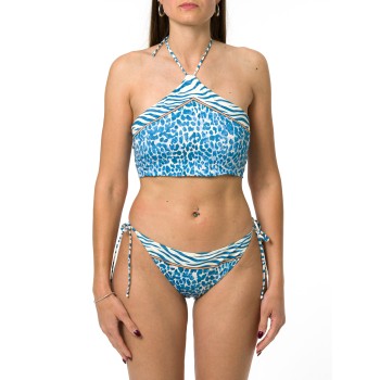 Top bikini Nairobi halter con stampa piazzata safari...
